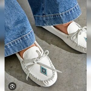 White Leather Beaded Moccasins